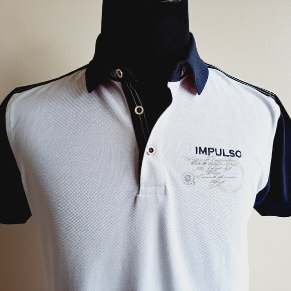 New Men's Impulso Italian While Blue Short Sleeves 100% Cotton Polo Shirt Size M - Picture 2 of 16